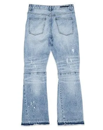 Mens Knee Destroyed Slim Flare Denim Jeans