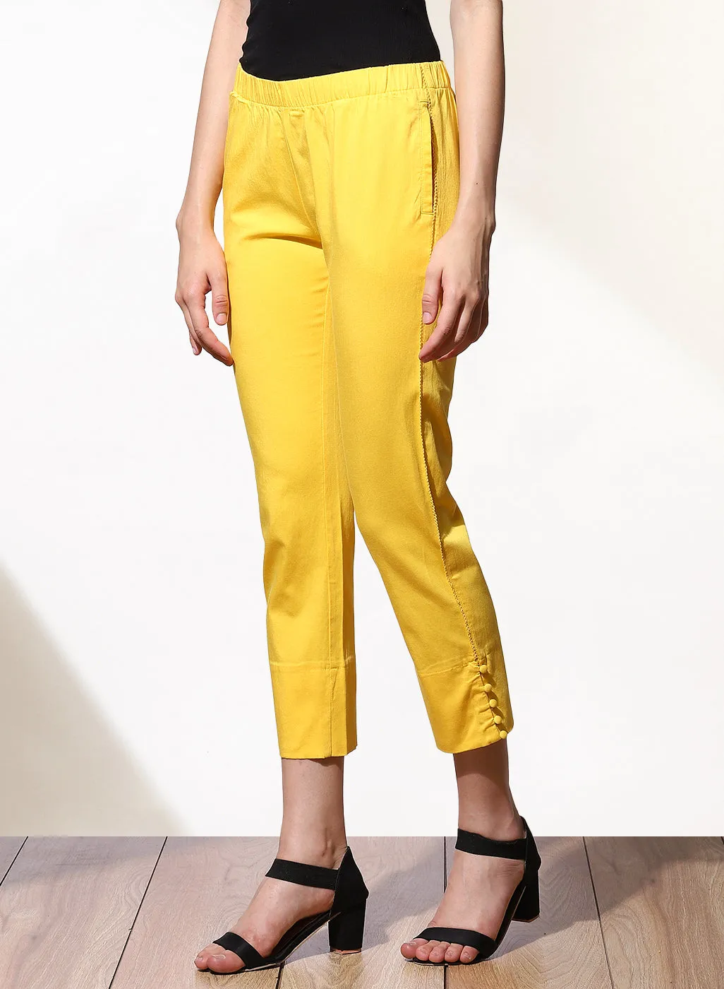 Mia Yellow Relaxed Fit Pants for Women