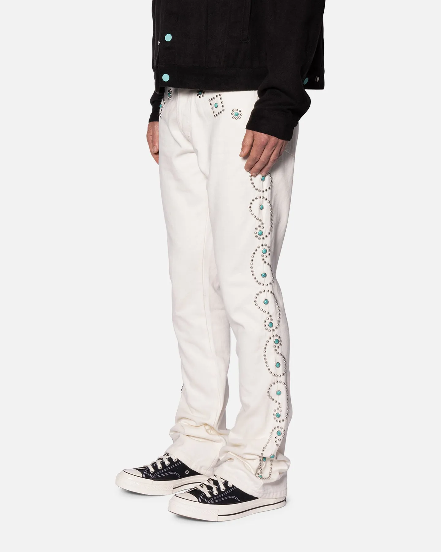 MNML B660 Paisley Stud Twill Flare Denim Jeans Ivory