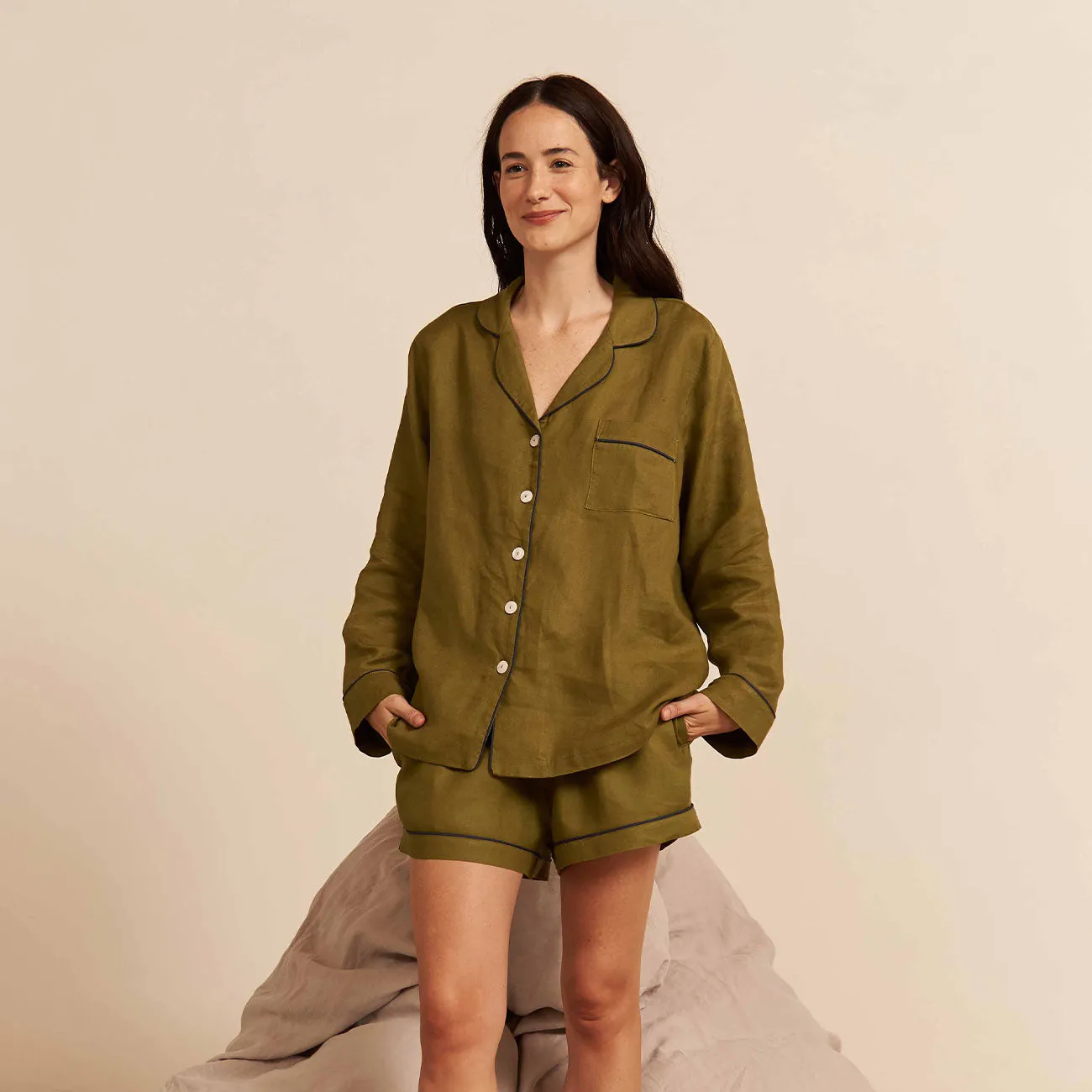 Moss Linen Pyjama Shorts Set