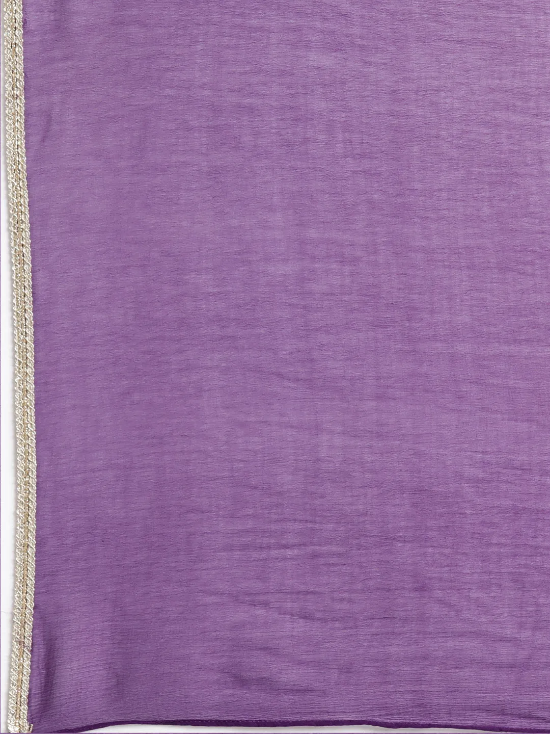 Neerus Purple Pleated Straight Solid Kurta And Trousers With Dupatta