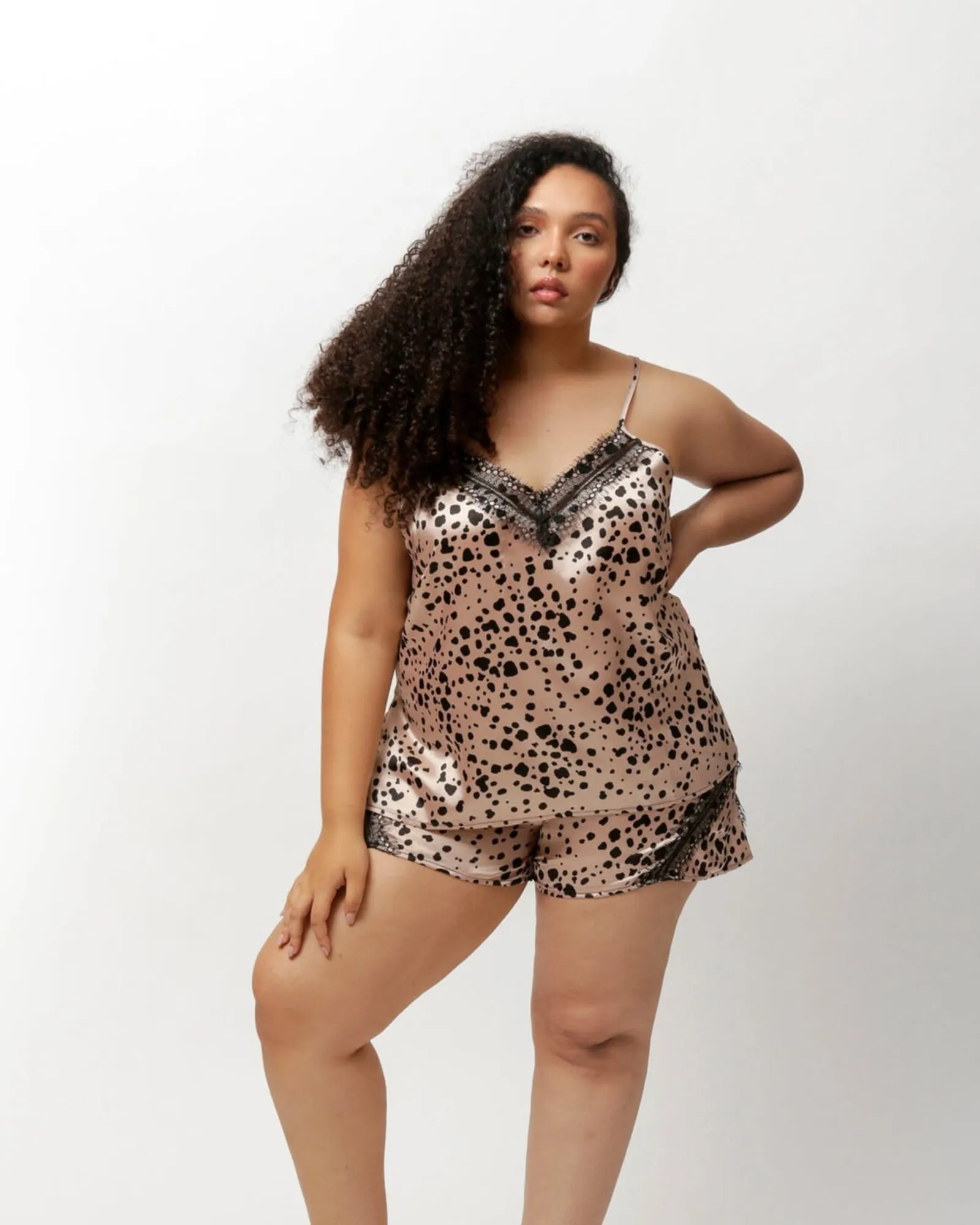 Nicolette Satin Sleep Short | Modern Leopard Print