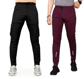 Pack of 2 Men Solid, Pocket Black, Wine Track Pants