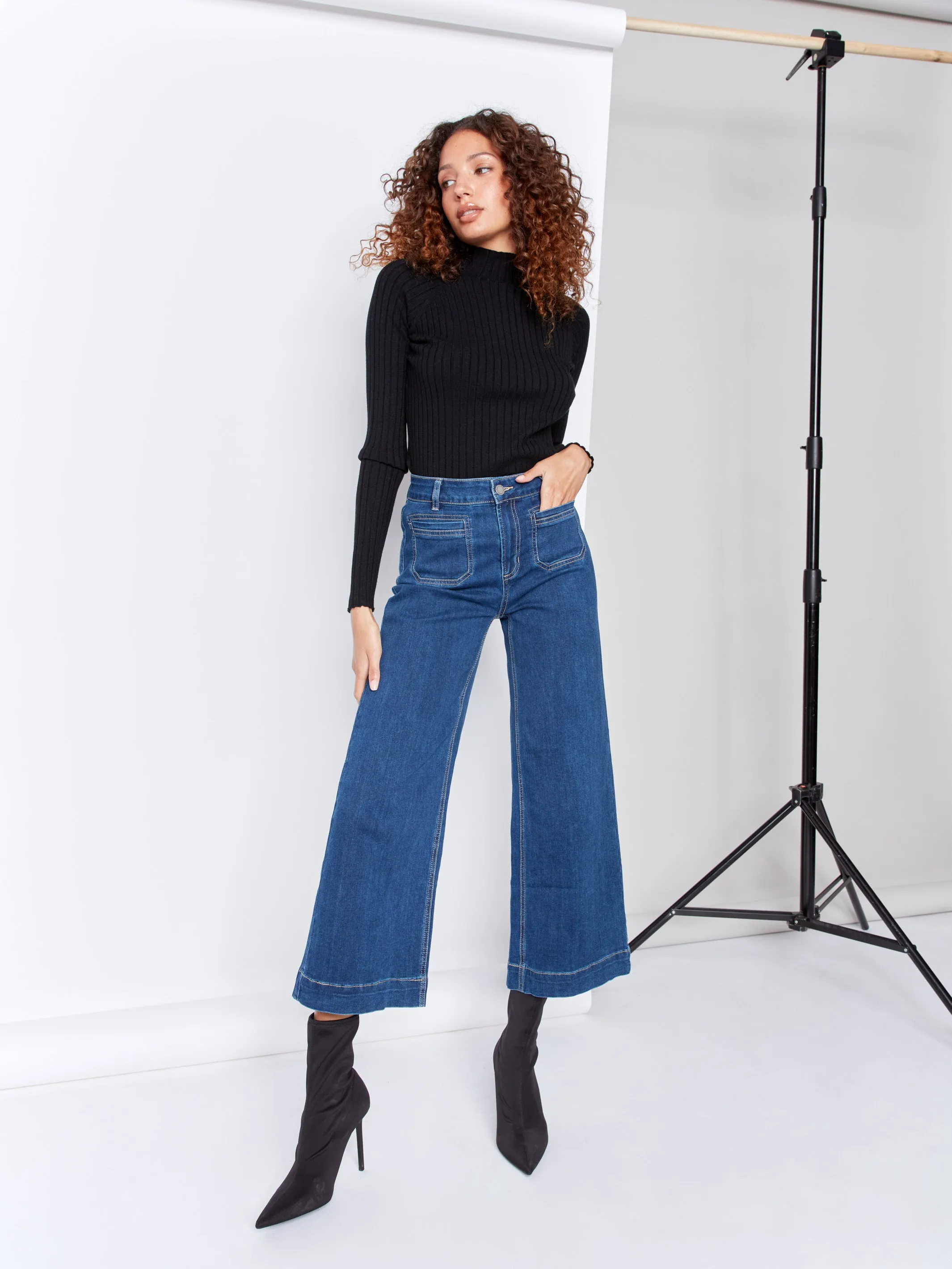 Patch Pocket Flare Jeans - Indigo