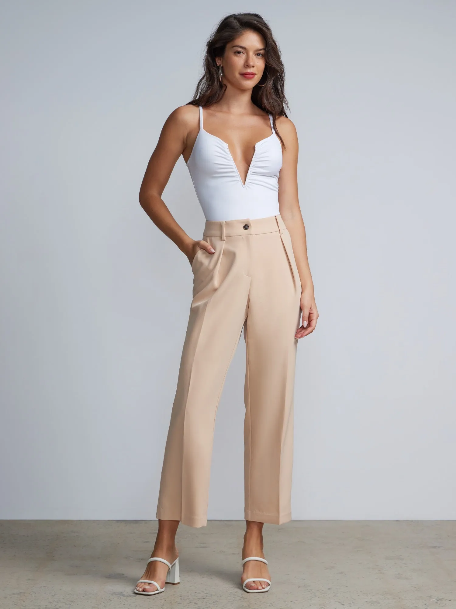 Petite High Rise Pleated Trousers