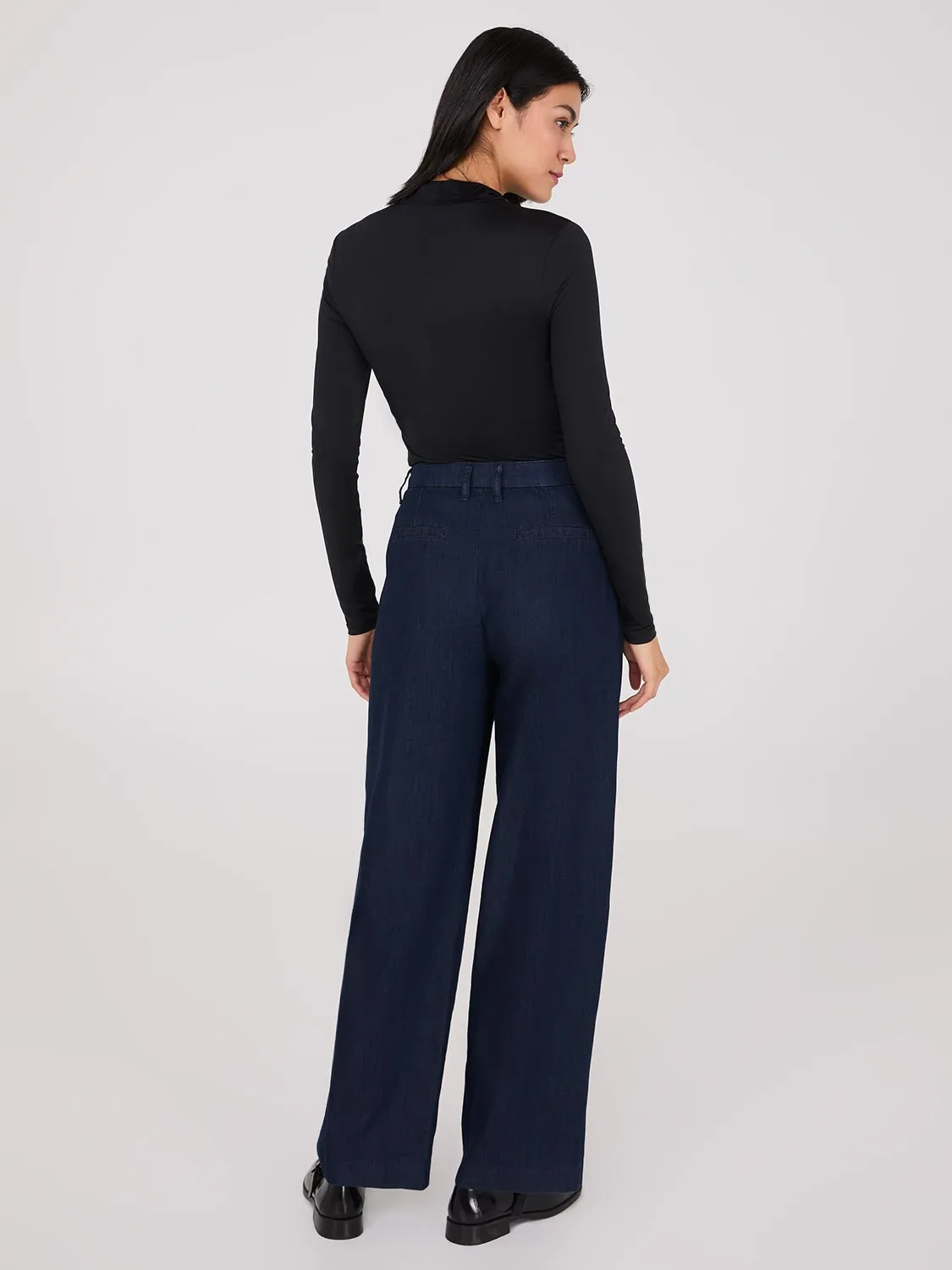 Pleated Wide-Leg Denim Pants