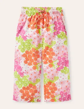 Printed Woven culottes-Soft Coral Pink Summer Daisy