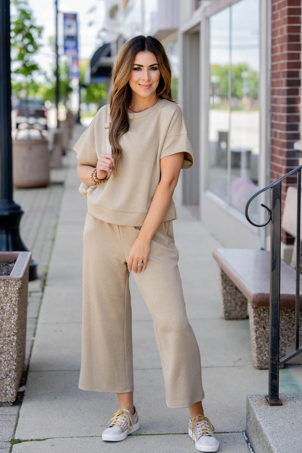 Raised Woven Relaxed Bottom Pants