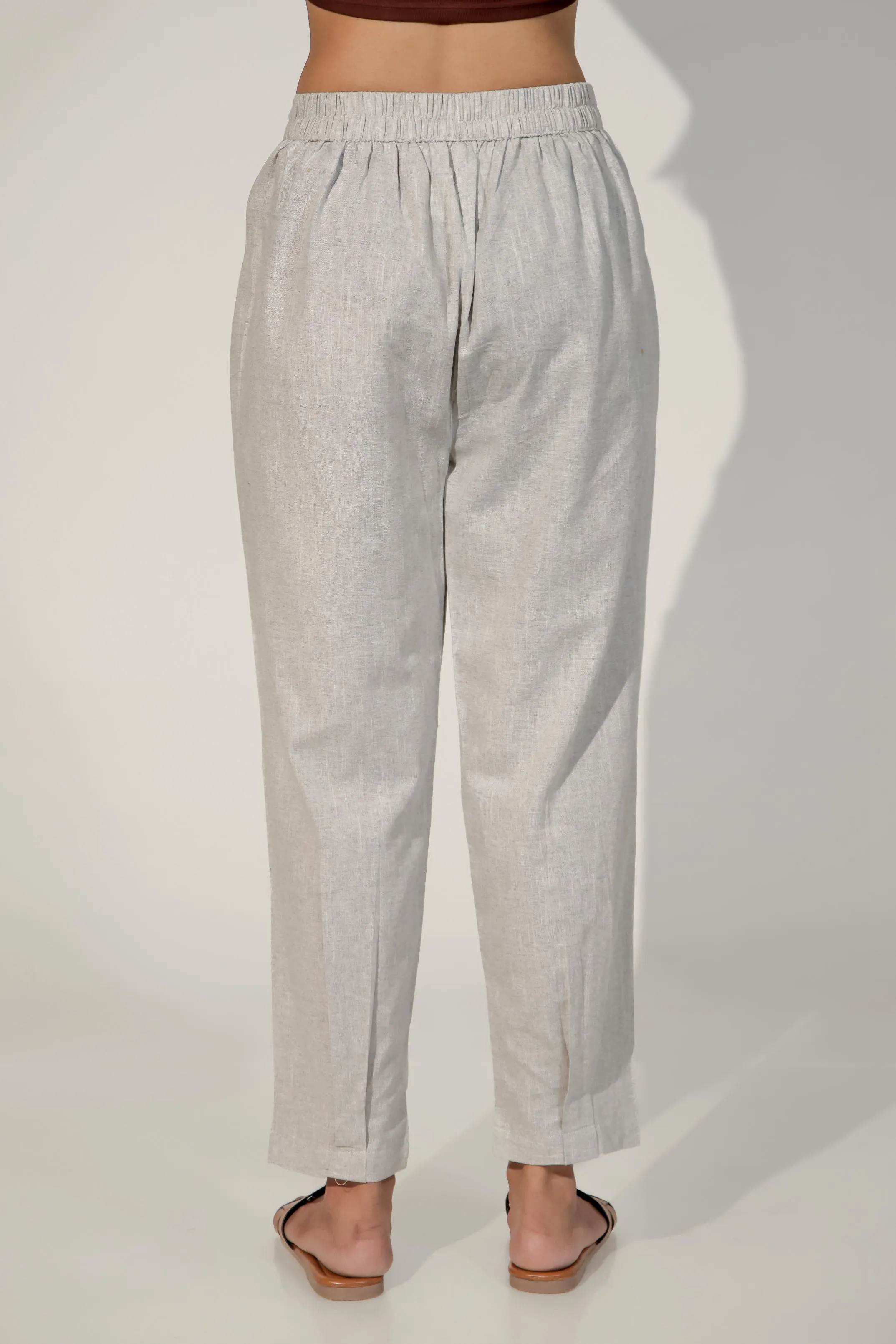 Steel Grey Women's Pleated-Narrow Trousers