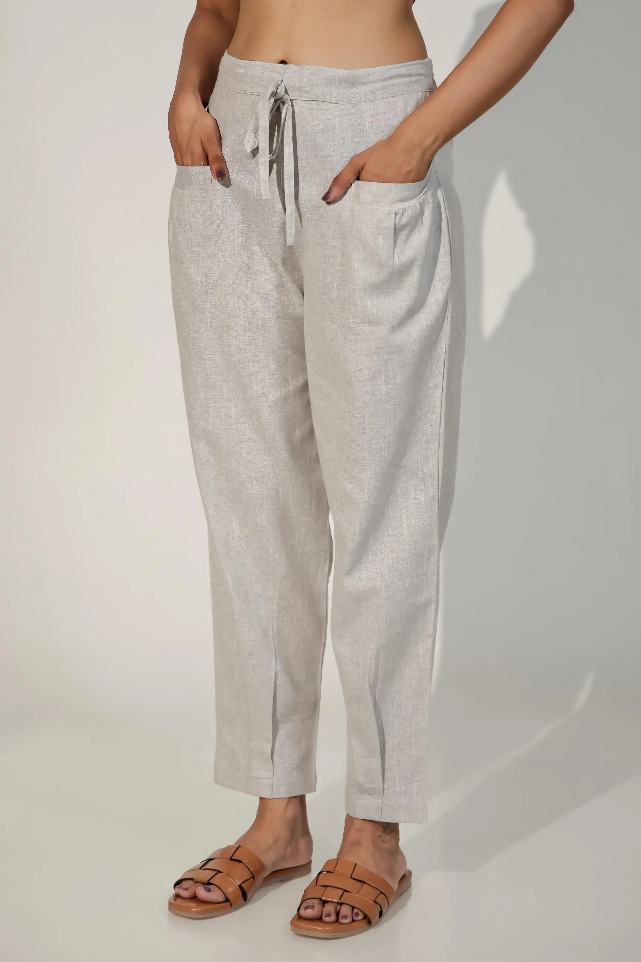 Steel Grey Women's Pleated-Narrow Trousers