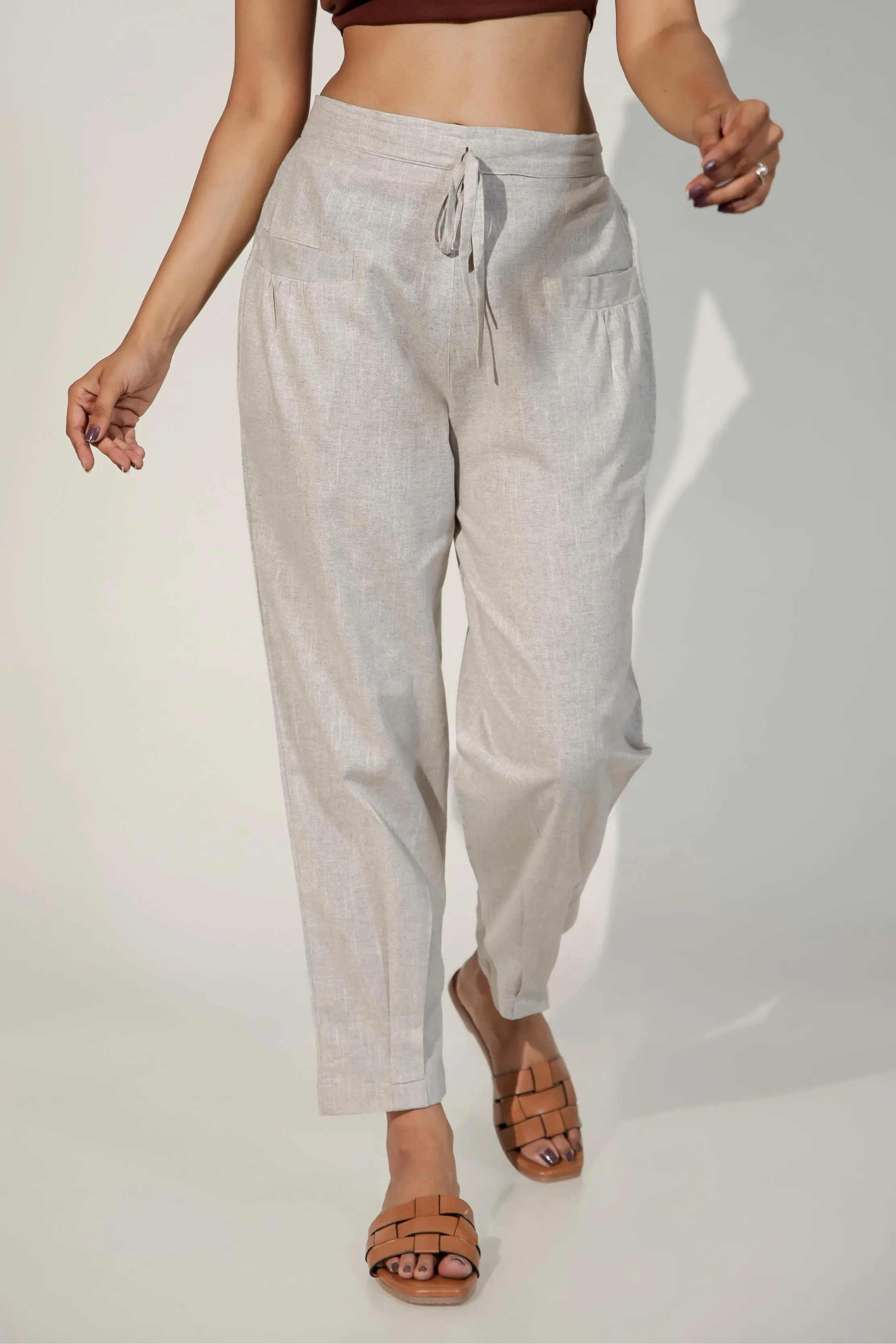 Steel Grey Women's Pleated-Narrow Trousers