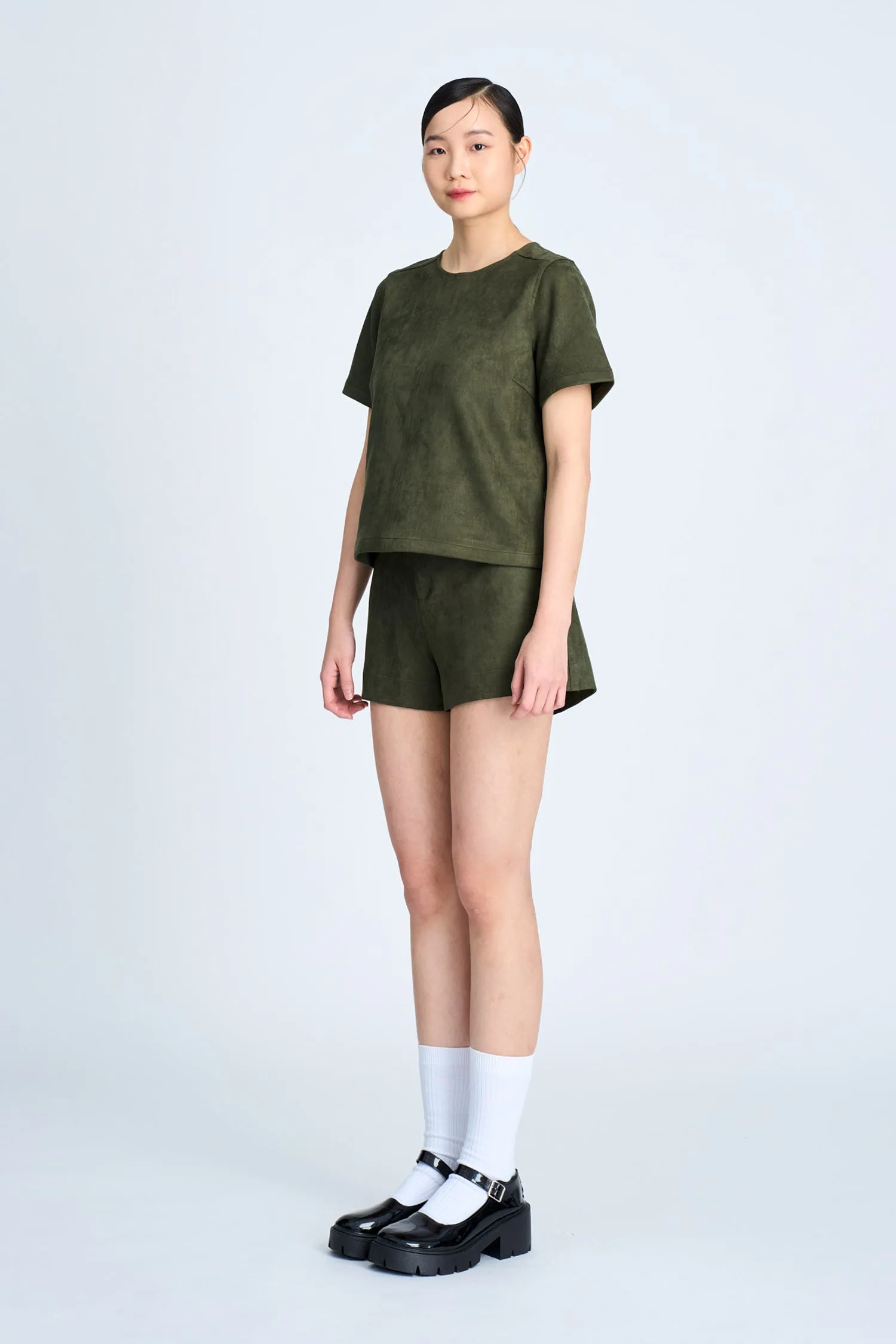 Suede Shorts - Army Green