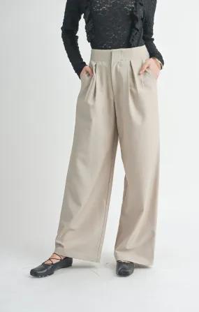 Take Action Pleated Wide Leg Trouser | Beige