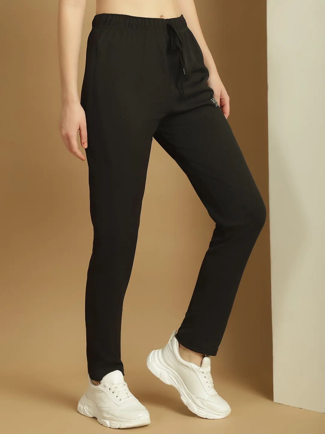 Vimal Jonney Solid Black Regular Fit Polyster Lycra Trackpant For Women