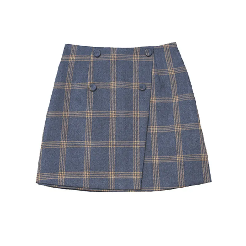 Wool Chequered Hip Flattering Safety Culottes Korean OL Casual Skirt High Waist A-Line Skirt