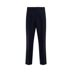 Wool Herringbone Trousers in Navy